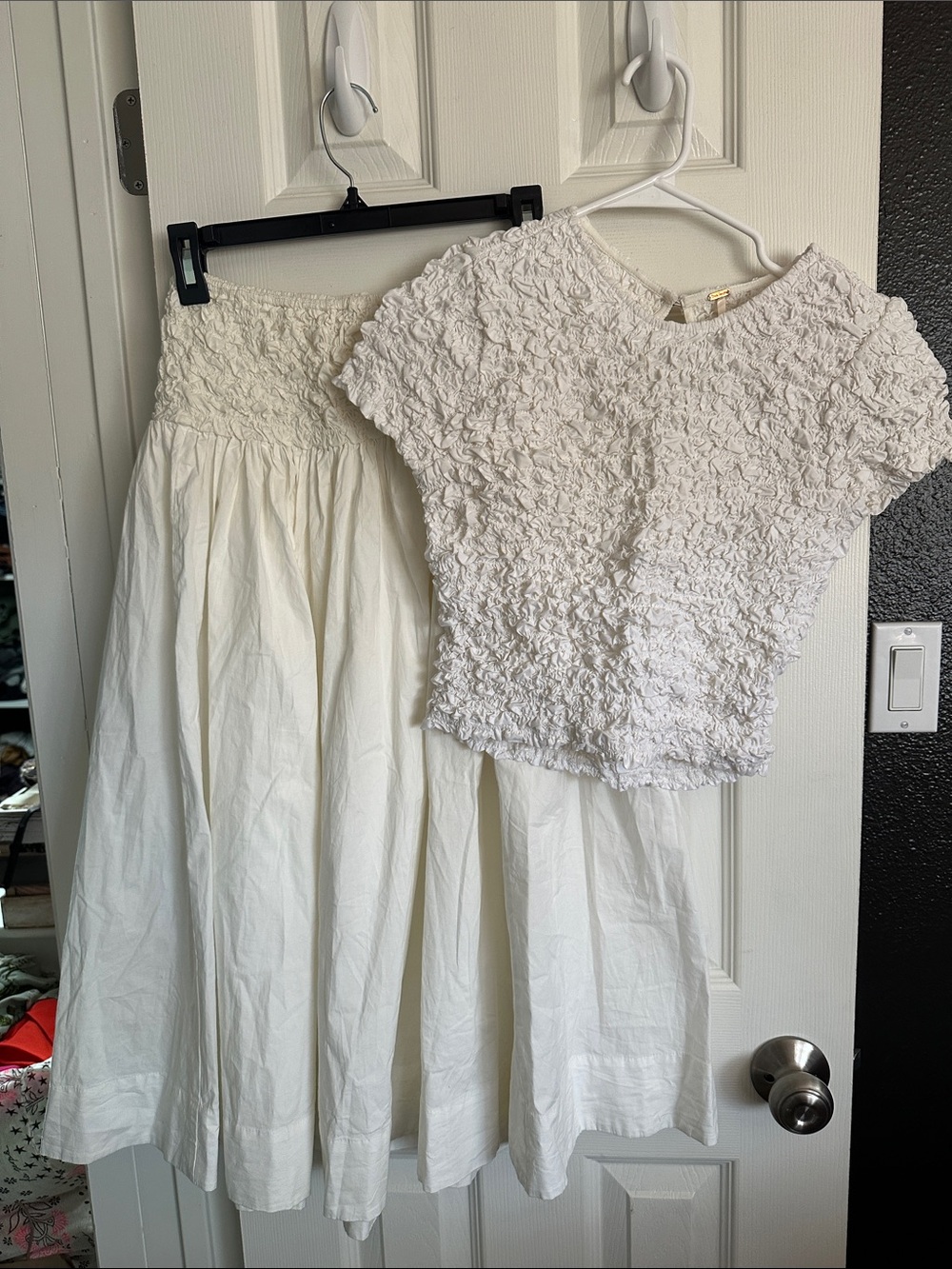 Free People White Textured Top & Full Skirt Matching Set